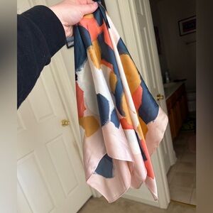 Abstract Colorblock Silk Scarf in Blush, Navy, Mustard & Coral